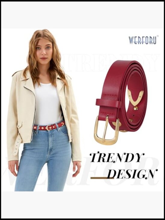 Faux Leather Studded Belt with Gold Buckle for Jeans Dress Punk main image 6